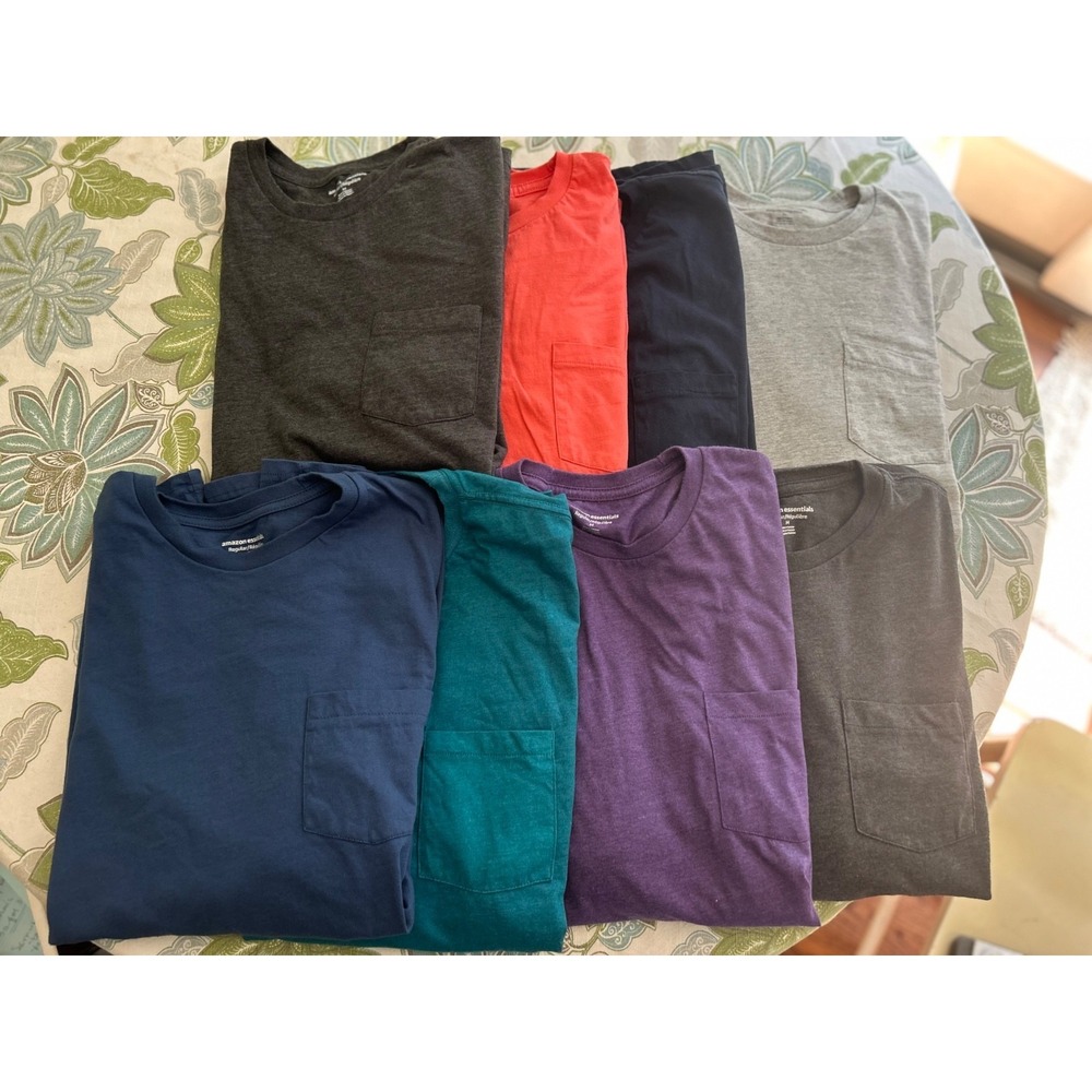 Lot of 8 Amazon Essentials Mens T-Shirts Regular Fit Short Sleeve Pocket Sz M